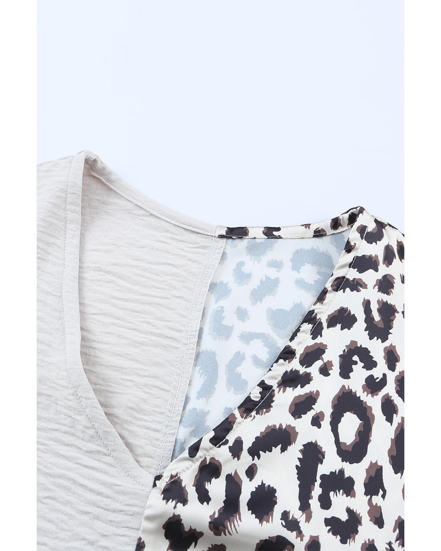 Khaki Contrast Leopard Color Block Blouse - M