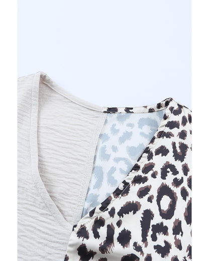 Khaki Contrast Leopard Color Block Blouse - M
