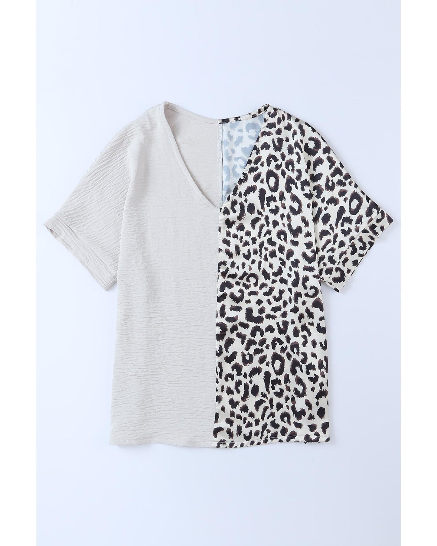Khaki Contrast Leopard Color Block Blouse - M