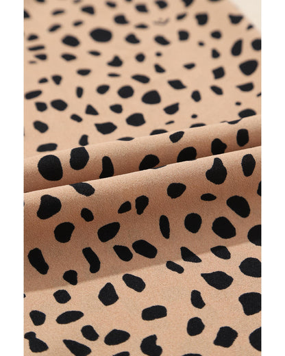 Khaki Leopard Contrast Half Button Casual Blouse - M