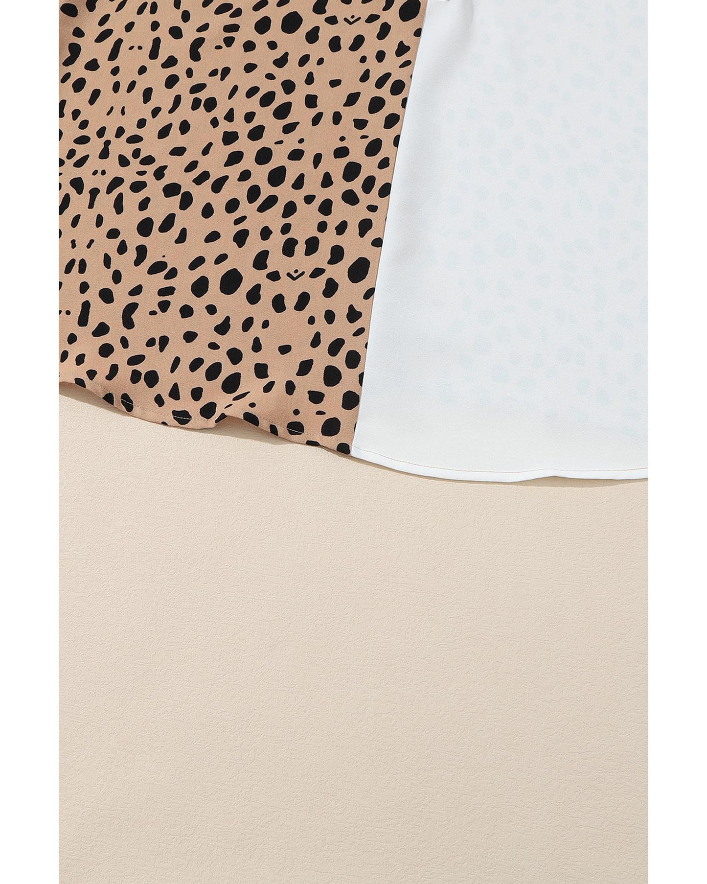 Khaki Leopard Contrast Half Button Casual Blouse - XL