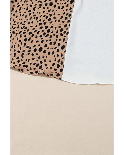 Khaki Leopard Contrast Half Button Casual Blouse - XL