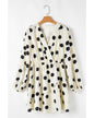 Beige Polka Dot Printed Surplice V Neck Puff Sleeve Mini Dress - S