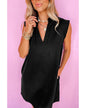 Black Solid Color Collared Slit Neck Sleeveless Mini Dress - S