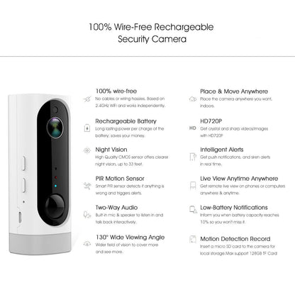 720P Wifi Camera With Night Vision Motion Detection Two-Way Audio And Rechargeable Battery