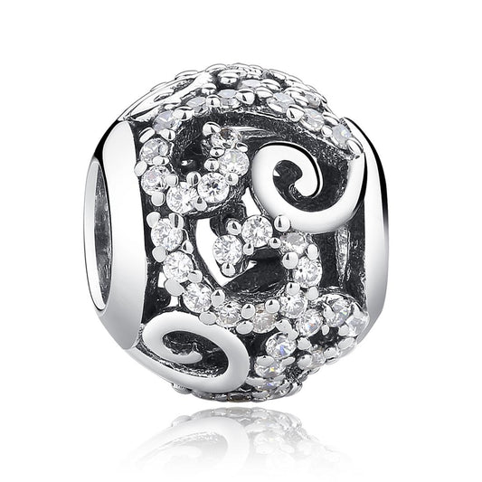 925 Sterling Silver Diamond Inlaid Bead Bracelet Accessory