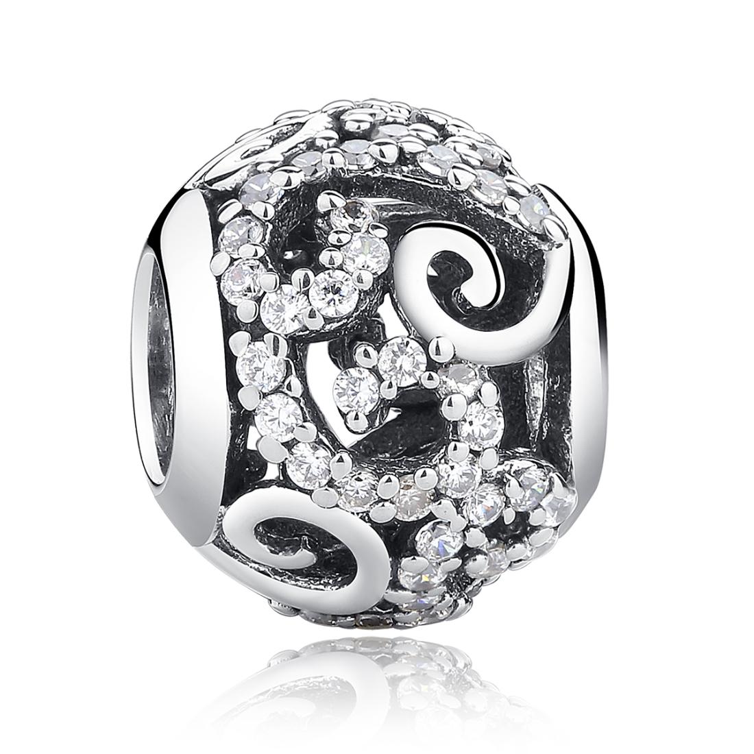 925 Sterling Silver Diamond Inlaid Bead Bracelet Accessory