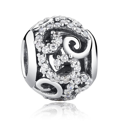 925 Sterling Silver Diamond Inlaid Bead Bracelet Accessory