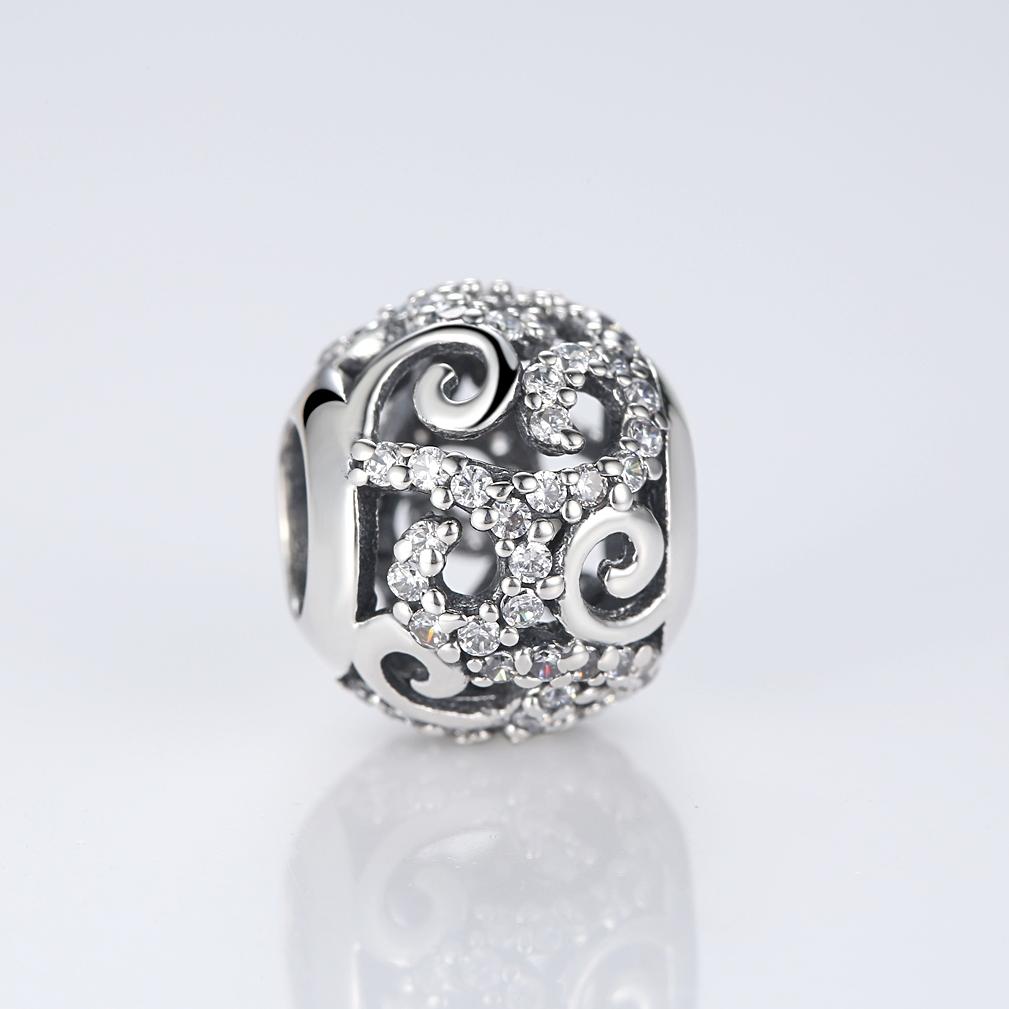 925 Sterling Silver Diamond Inlaid Bead Bracelet Accessory