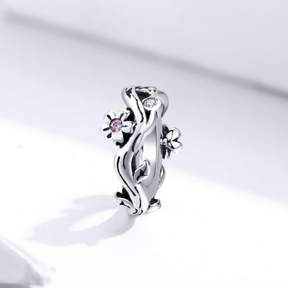 925 Sterling Silver Cherry Blossom Branch Pendant For Diy Bracelets And Necklaces
