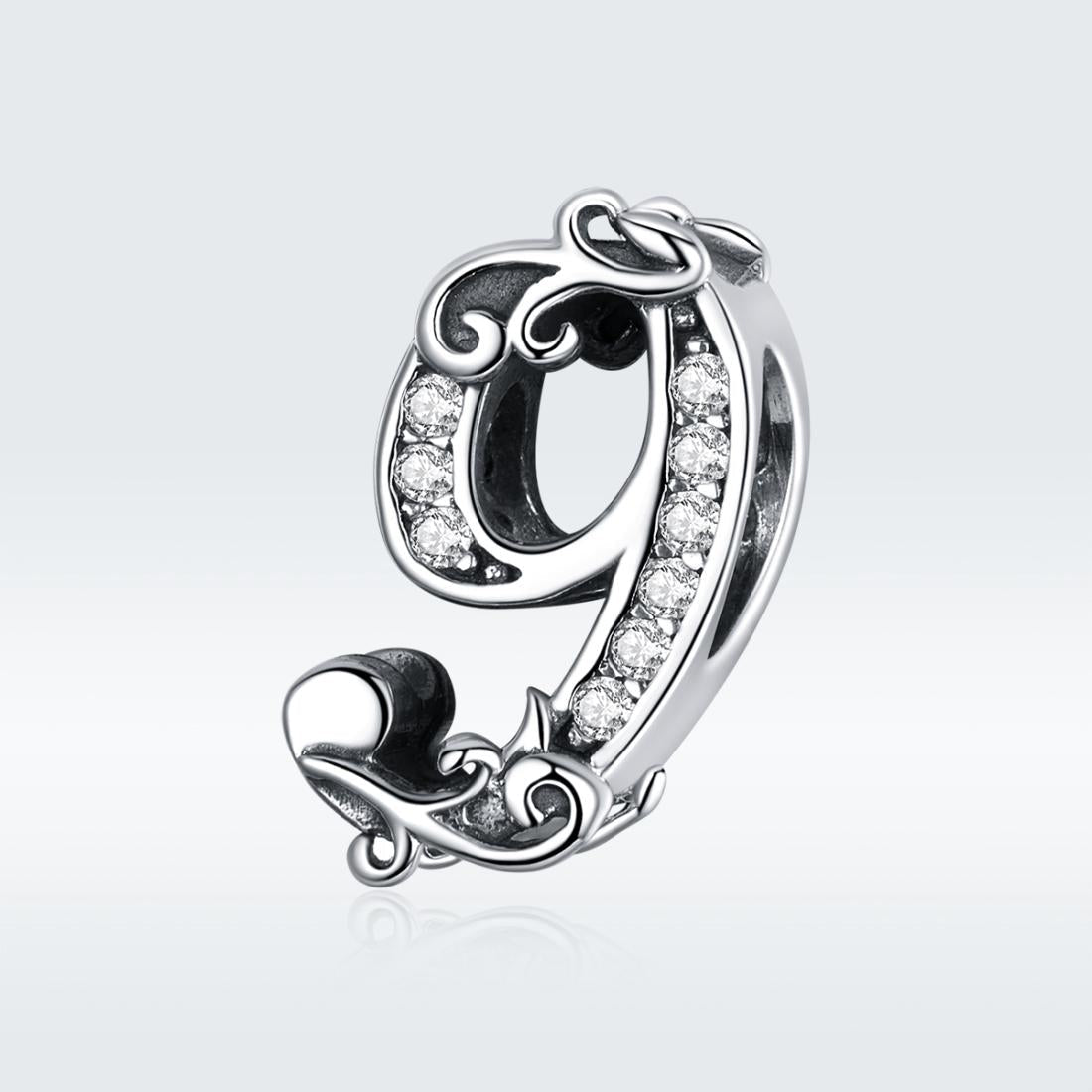 925 Sterling Silver Relief Number Series 0 9 Beads For Diy Bracelets And Necklaces Style - 9