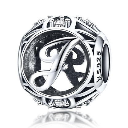 925 Sterling Silver 26 English Letter Beads For Diy Bracelets & Necklaces Style - J