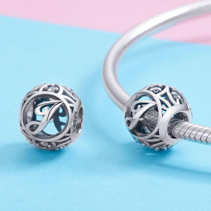 925 Sterling Silver 26 English Letter Beads For Diy Bracelets & Necklaces Style - J