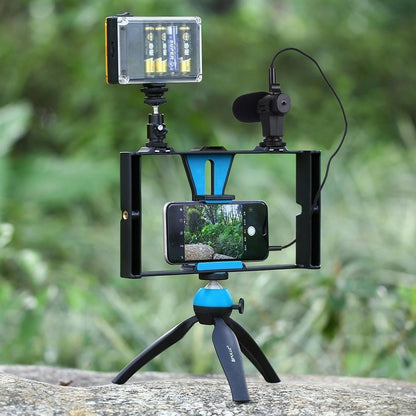 Smartphone Video Rig & Microphone Kit For Live Broadcast - Compatible With Iphone Galaxy Huawei Xiaomi Htc Lg Google And More - Blue