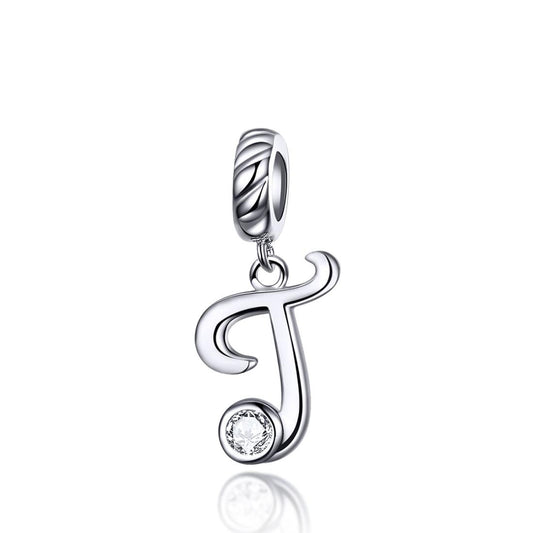 925 Sterling Silver Personalized Letter Pendant For Diy Bracelets And Necklaces Style - T