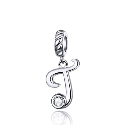 925 Sterling Silver Personalized Letter Pendant For Diy Bracelets And Necklaces Style - T
