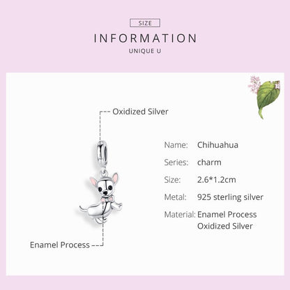 925 Sterling Silver Chihuahua Charm Pendant For Diy Bracelets