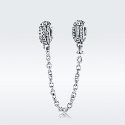 925 Sterling Silver Simple Diamond Beaded Bracelet Safety Chain