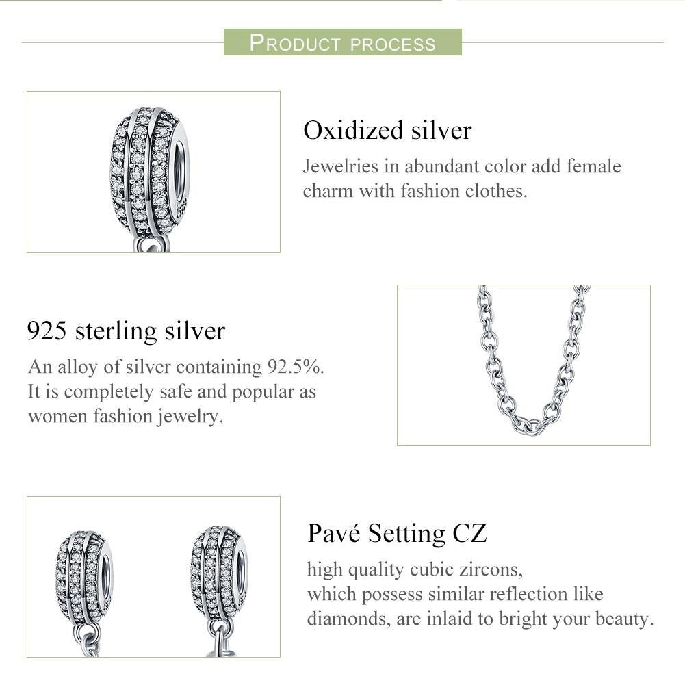 925 Sterling Silver Simple Diamond Beaded Bracelet Safety Chain