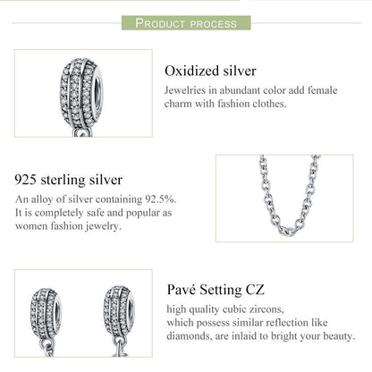 925 Sterling Silver Simple Diamond Beaded Bracelet Safety Chain