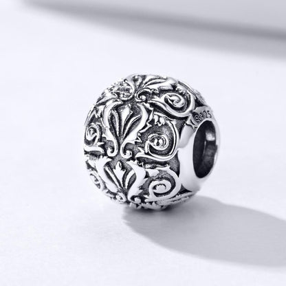 925 Sterling Silver Retro Flower Texture Beads For Diy Bracelets & Necklaces