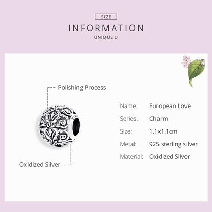 925 Sterling Silver Retro Flower Texture Beads For Diy Bracelets & Necklaces