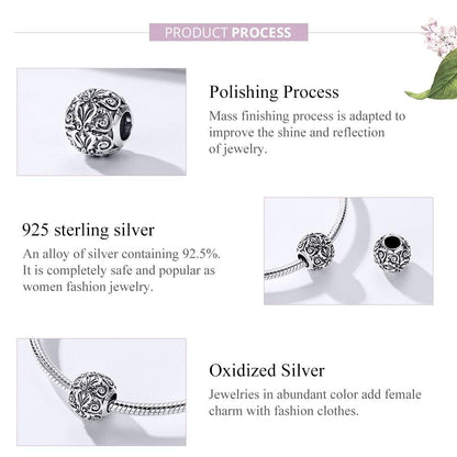 925 Sterling Silver Retro Flower Texture Beads For Diy Bracelets & Necklaces
