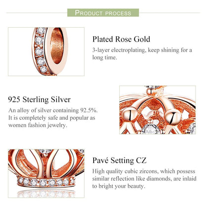 925 Sterling Silver Rose Gold Crown Pendant For Diy Necklace