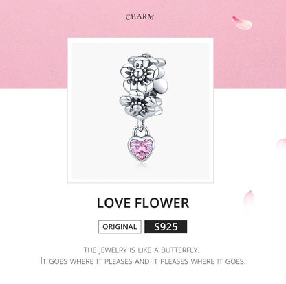 925 Sterling Silver Flower Bead Bracelet Charms