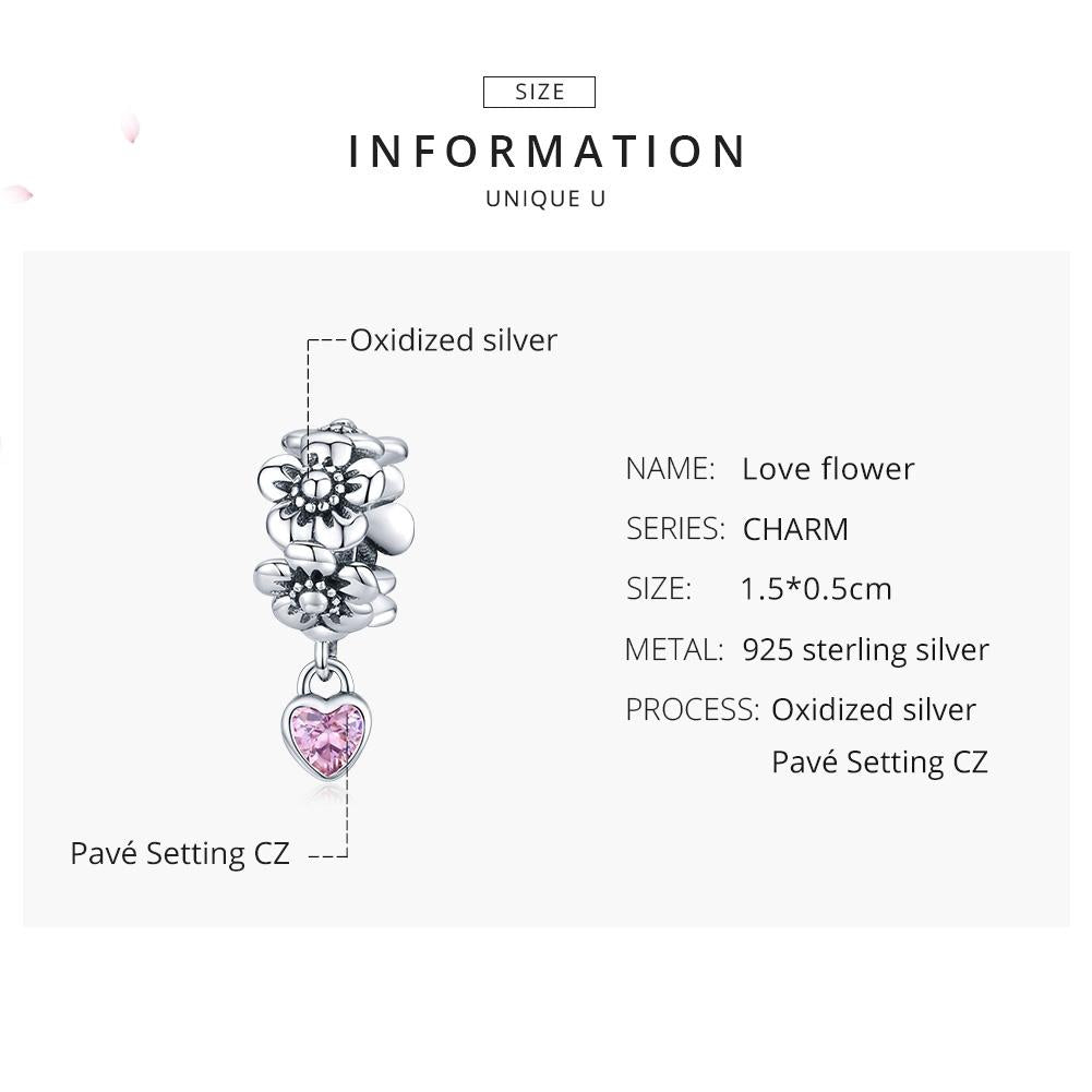 925 Sterling Silver Flower Bead Bracelet Charms