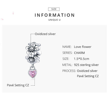 925 Sterling Silver Flower Bead Bracelet Charms