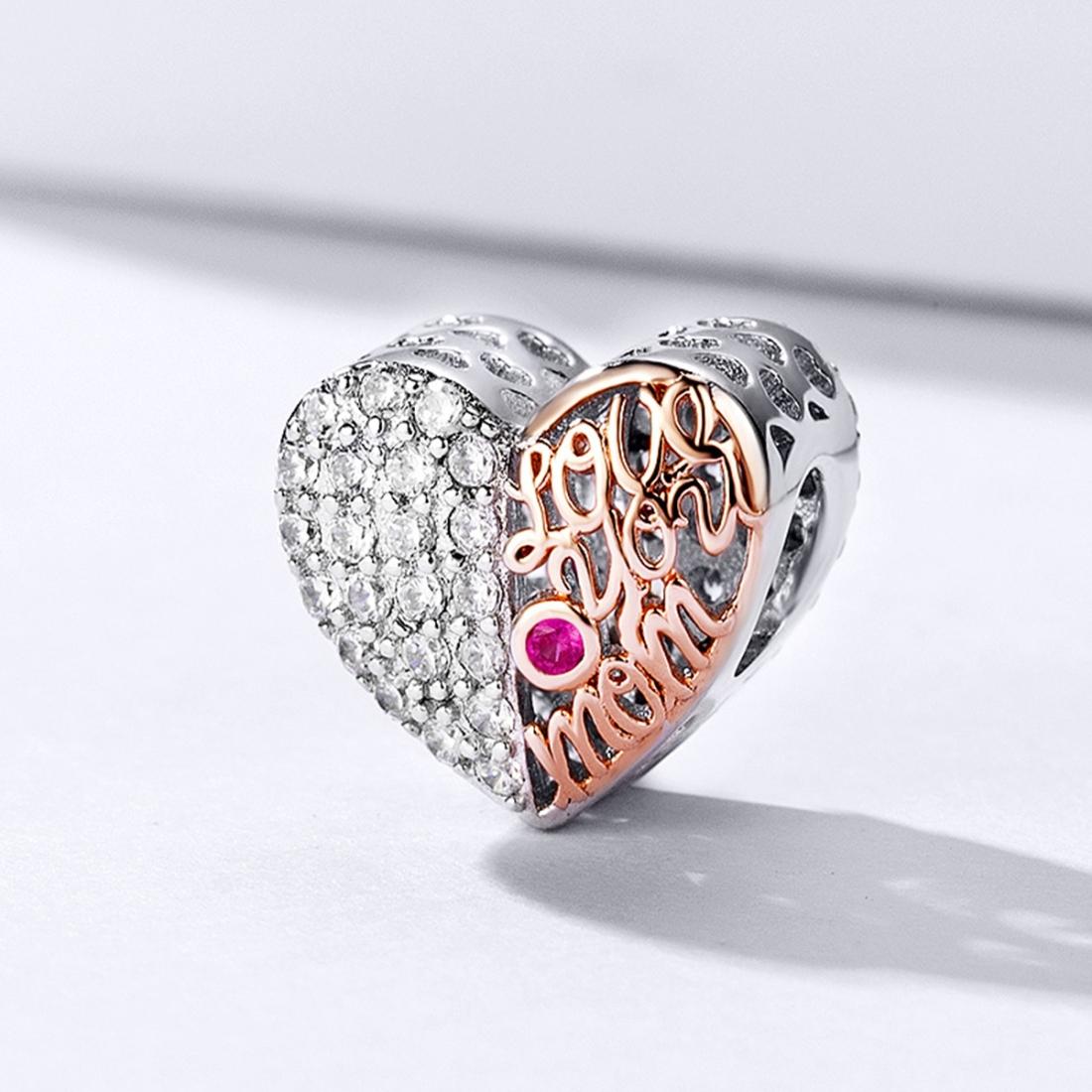 925 Sterling Silver Mother'S Heart Bead Pendant For Diy Bracelets And Necklaces