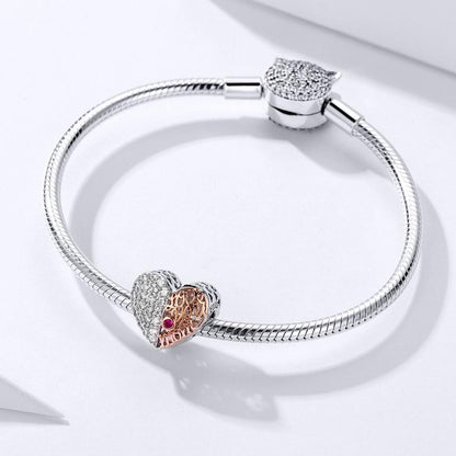 925 Sterling Silver Mother'S Heart Bead Pendant For Diy Bracelets And Necklaces