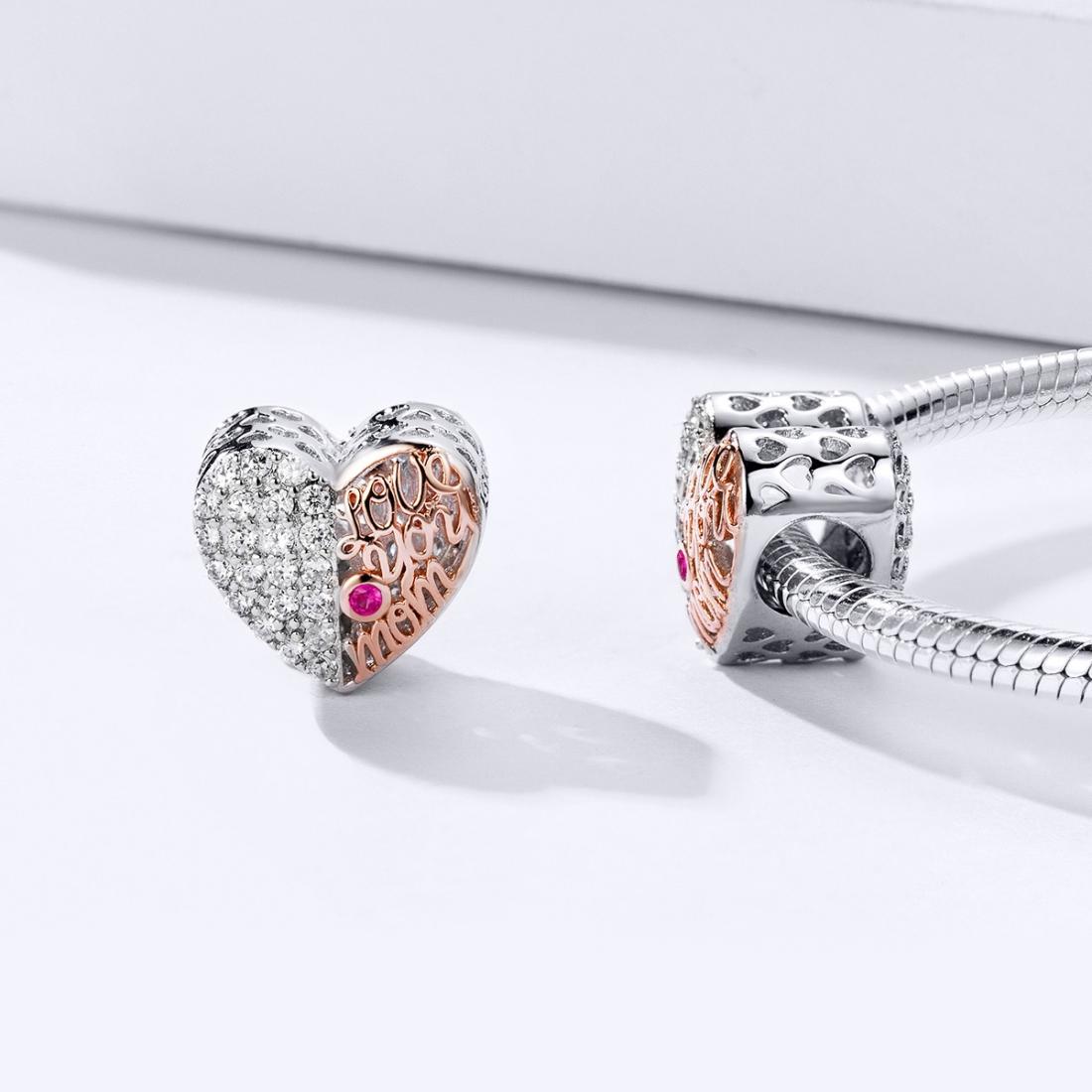 925 Sterling Silver Mother'S Heart Bead Pendant For Diy Bracelets And Necklaces