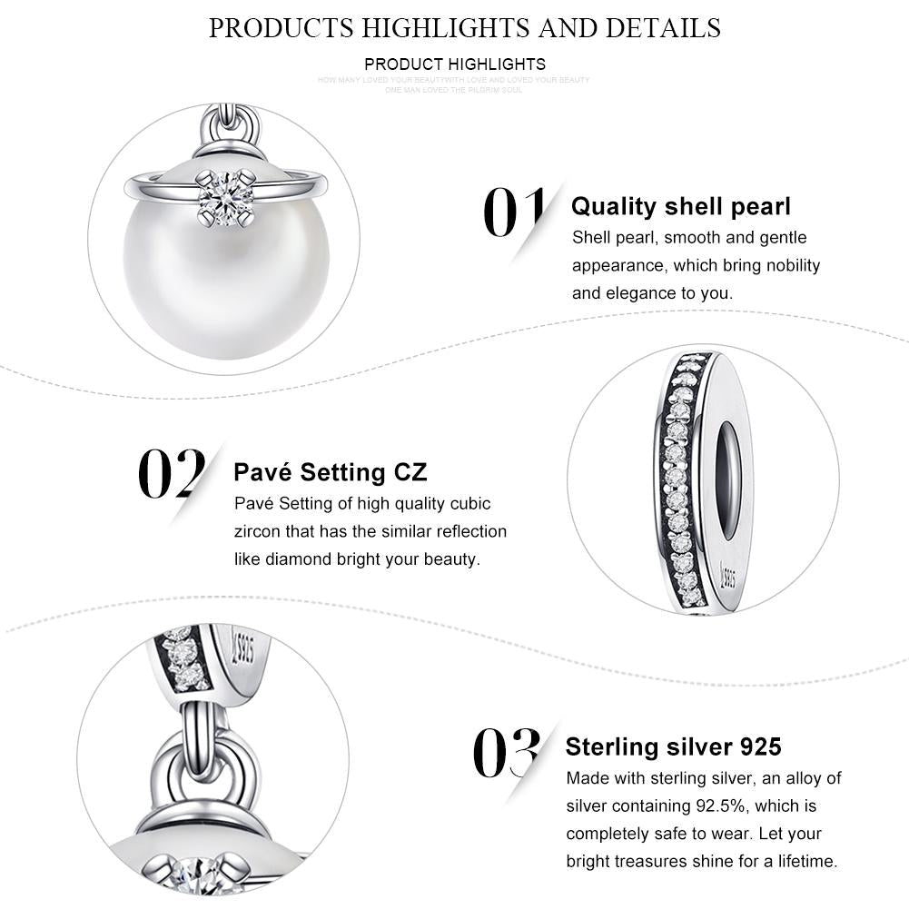 925 Sterling Silver Chic Pearl Charm For Diy Bracelets