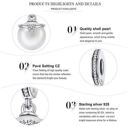 925 Sterling Silver Chic Pearl Charm For Diy Bracelets