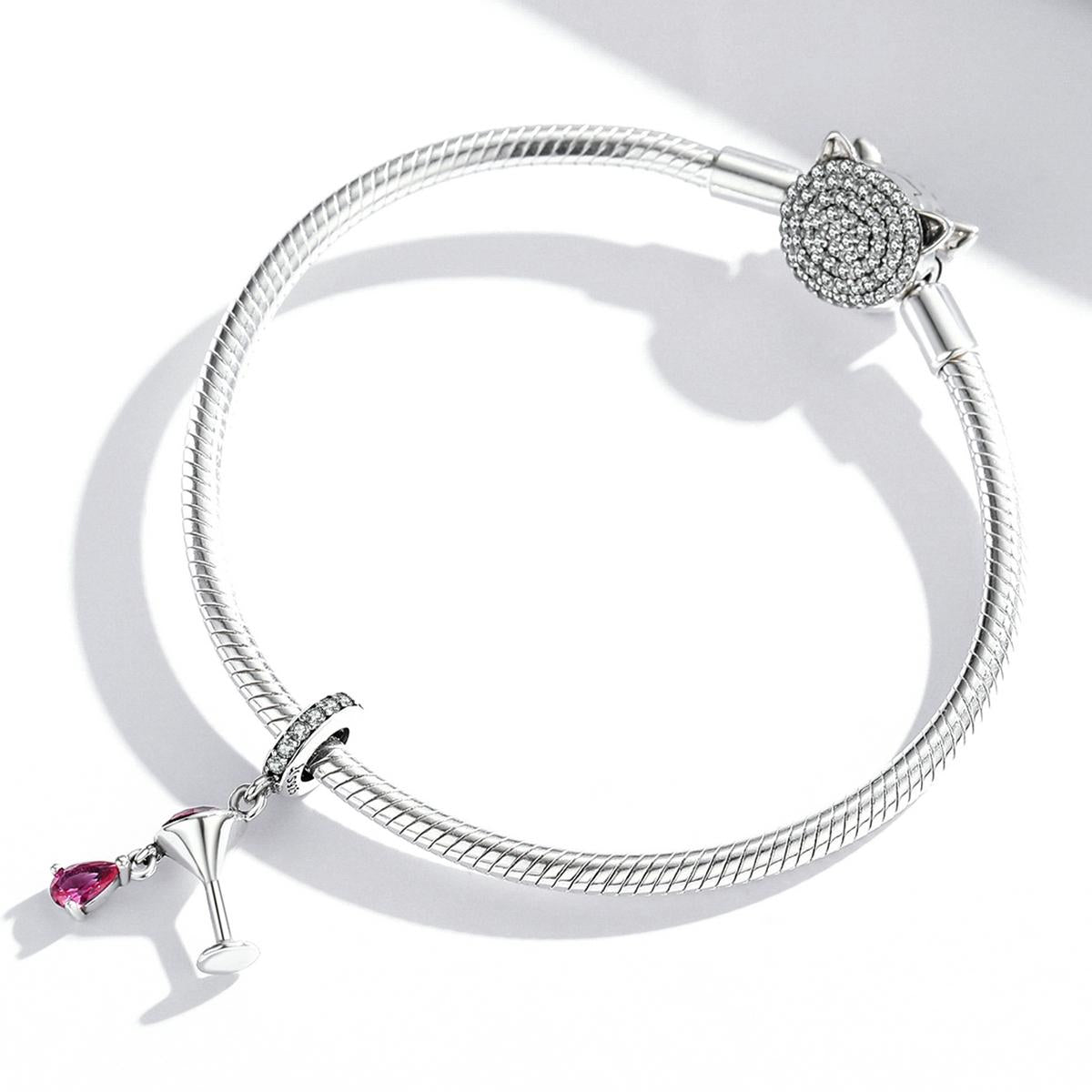 925 Sterling Silver Shimmering Wine Glass Pendant For Diy Bracelets & Necklaces