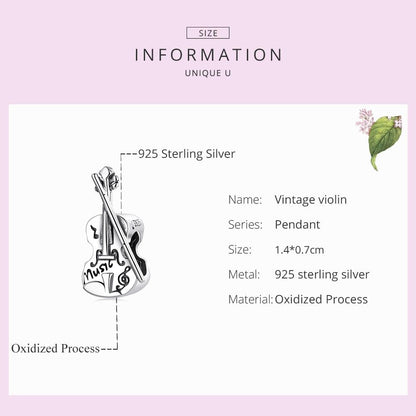 925 Sterling Silver Vintage Violin Beads For Diy Bracelets & Necklaces