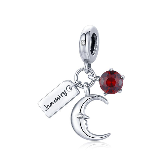 925 Sterling Silver January Birthstone Moon Pendant For Diy Bracelets & Necklaces