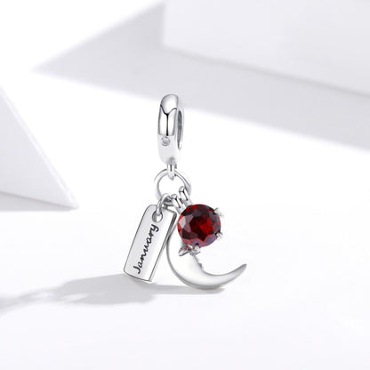 925 Sterling Silver January Birthstone Moon Pendant For Diy Bracelets & Necklaces