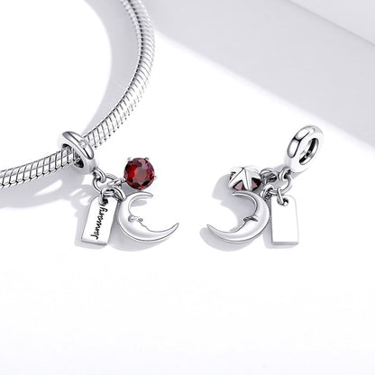 925 Sterling Silver January Birthstone Moon Pendant For Diy Bracelets & Necklaces