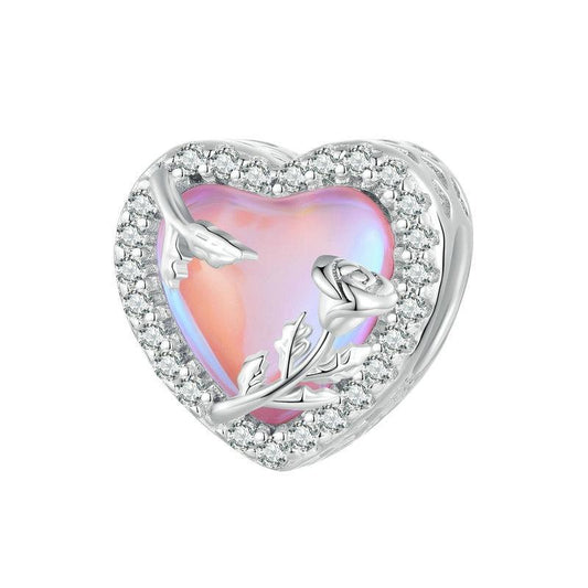 925 Sterling Silver Pink Glass Rose Bracelet Bead