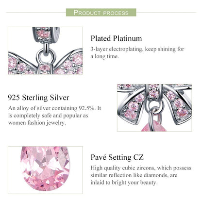 925 Sterling Silver Diy Pink Zircon Pendant With Bow