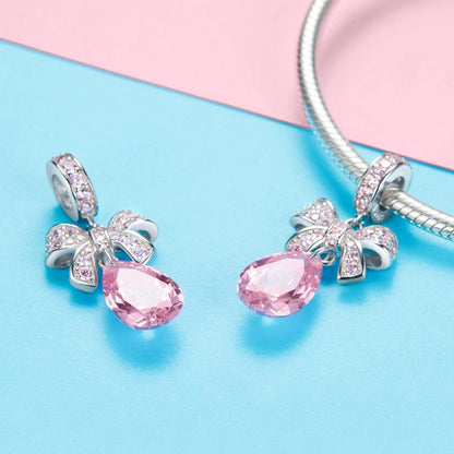 925 Sterling Silver Diy Pink Zircon Pendant With Bow