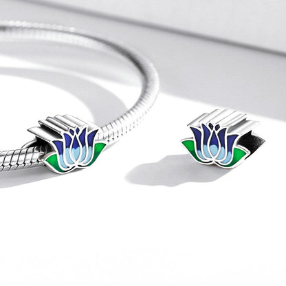 925 Sterling Silver Blue Lotus Bead Bracelet & Necklace Set