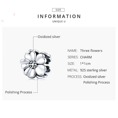 925 Sterling Silver Flower Beaded Bracelet Accessory