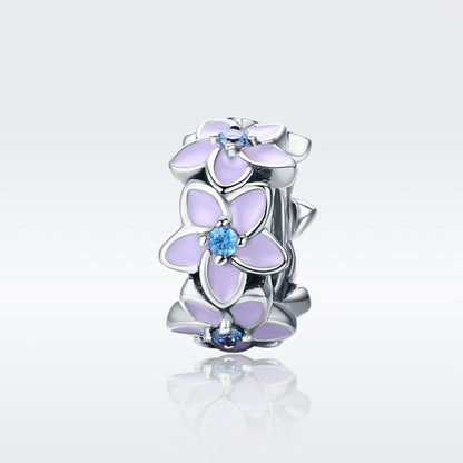 925 Sterling Silver Purple Flower Bracelet With Diamond Beads