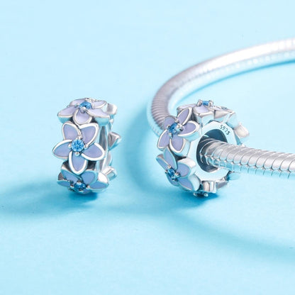 925 Sterling Silver Purple Flower Bracelet With Diamond Beads