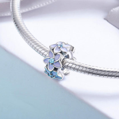 925 Sterling Silver Purple Flower Bracelet With Diamond Beads