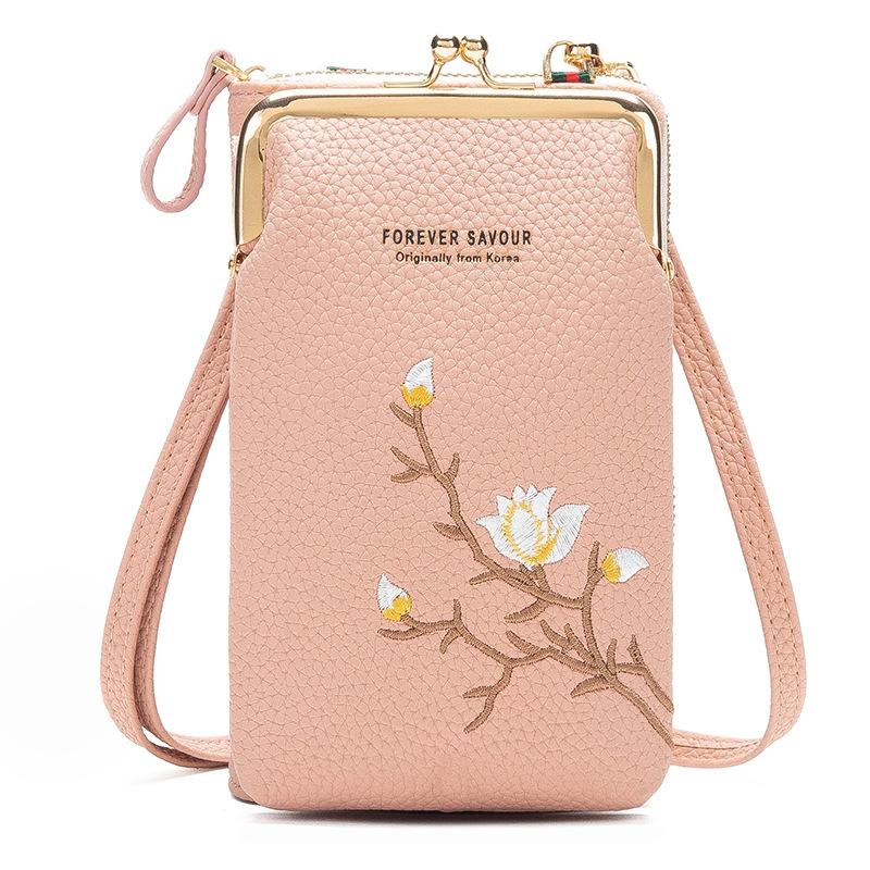 Black Embroidered Single Shoulder Phone Bag Wallet - Gray